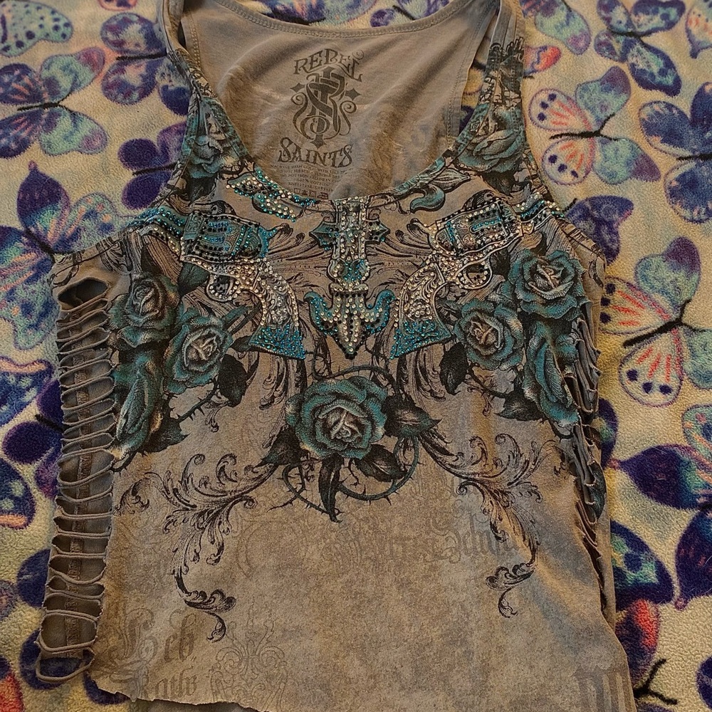 rebel saints, side slit tank top